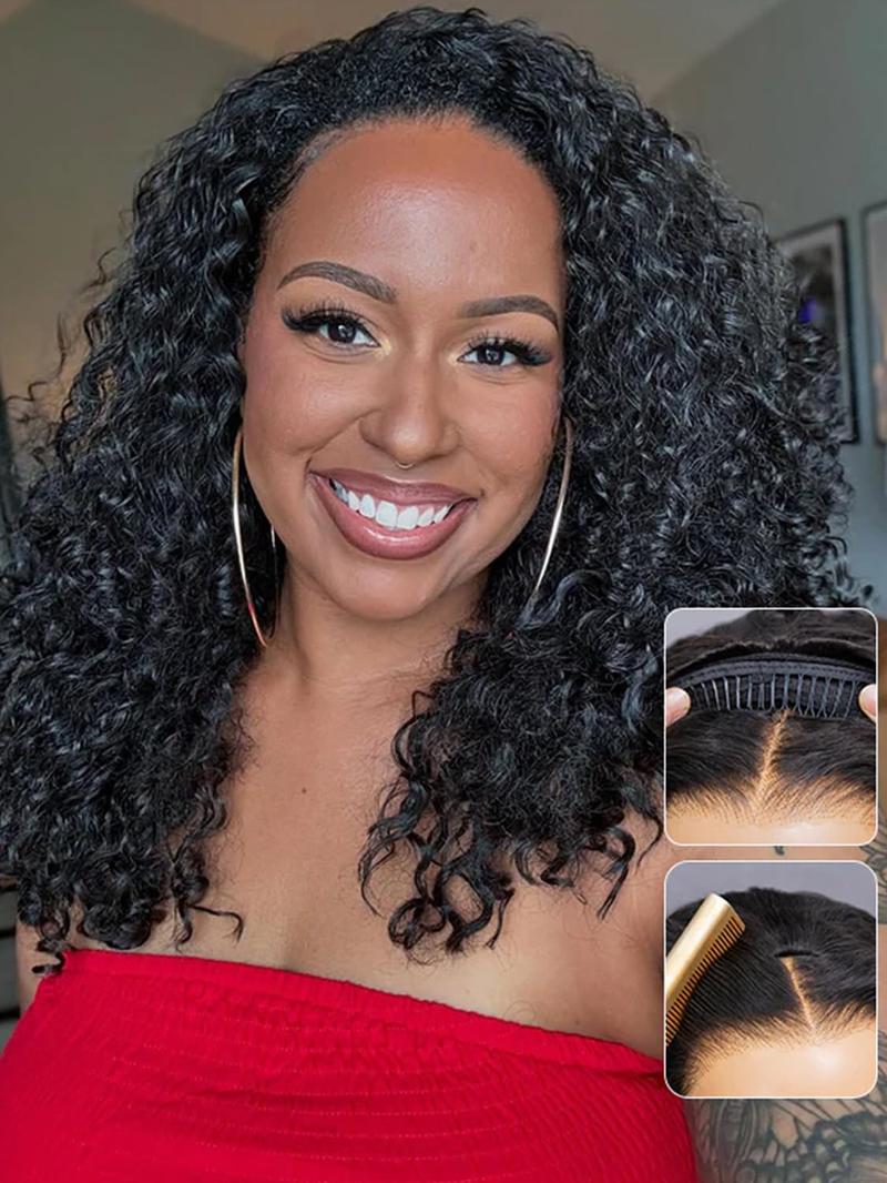 Bling Hair Half Wig Human Hair Water Wave Human Hair Glueless Wigs Seamless Clip Ins Flip Over Wear Go Wig Invisible Hairline Beginner Friendly 18 Inch