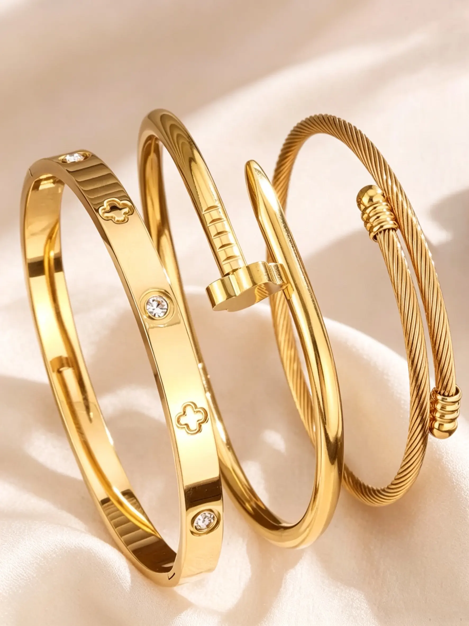 1/3pcs Women's Stainless Steel Bracelet Set, Flower Nail Design , Casual Style Jewelry for Women, Perfect Gift for Her, High Quality Bracelet, Vintage Elegant Jewelry Suit For Women, Suitable For Daily Wear, Gift, Party, Fashionable Christmas Present