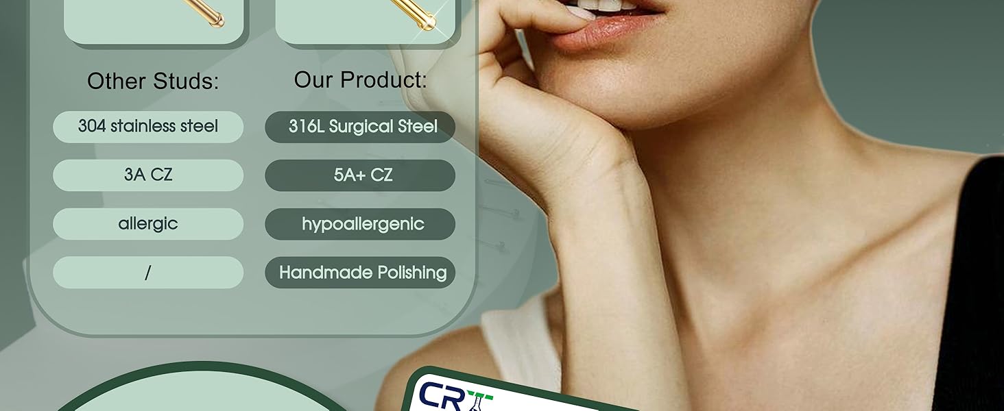 MILACOLATO Hypoallergenic Nose Rings 18G 20G Surgical Stainless Steel Nose Rings Studs Cubic Zirconia Nose Ring Labret Nose Piercing Jewelry for Women Men 1.5mm 2mm 2.5mm 3mm