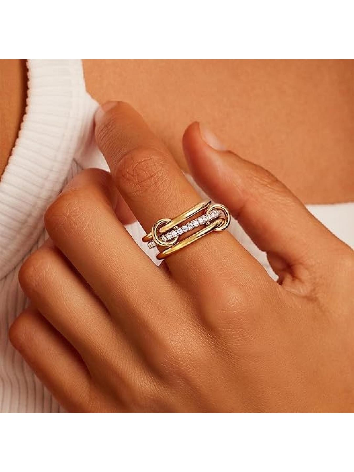 Stainless steel interlocking rings with full diamonds, three rings, four rings, new double-color multi-element style ring