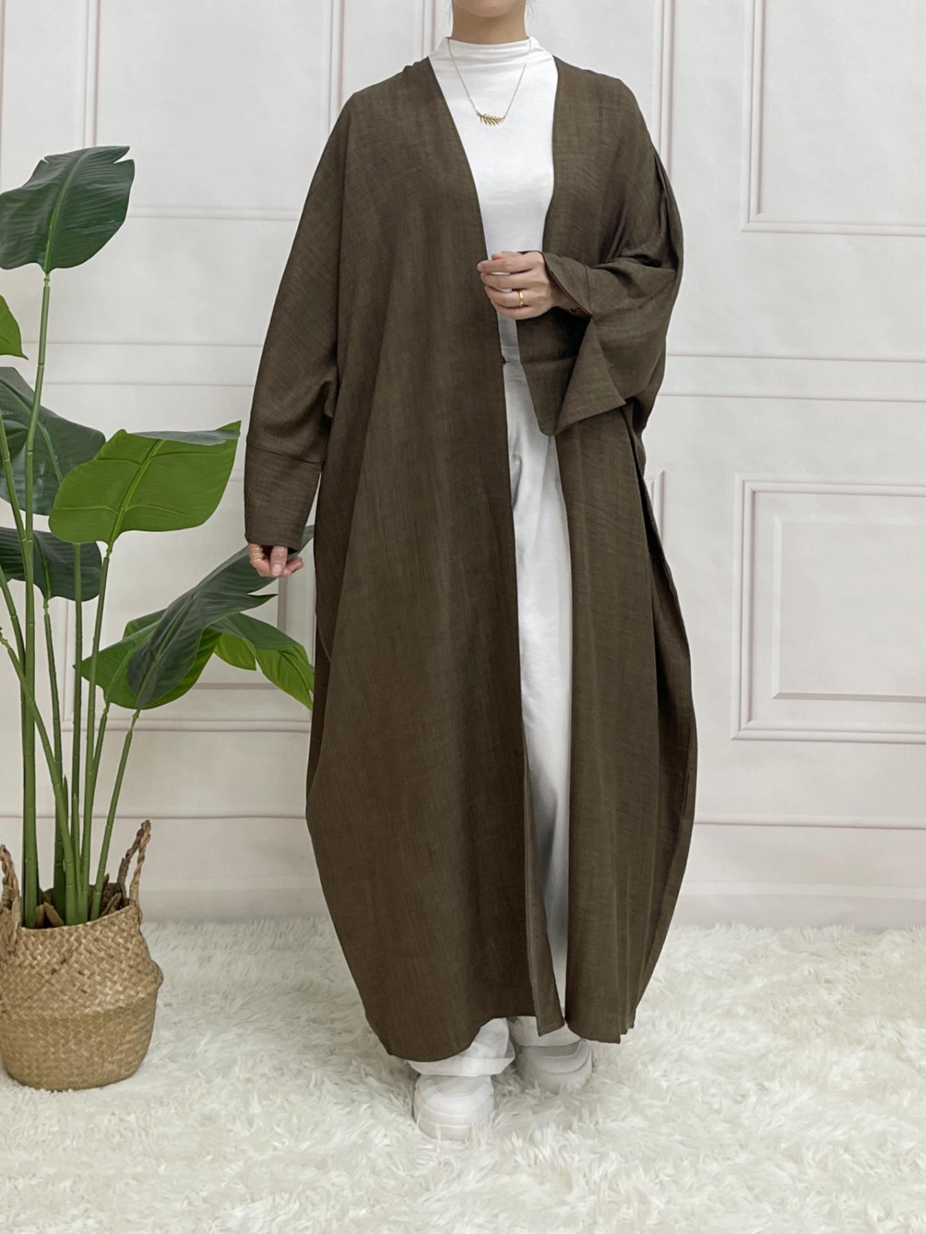 Arabic Clothing-solid Color Split Sleeve Loose Open Abaya, Modest Long Sleeve Open Front Outerwear for Women, Women's Islamic Clothing for Spring & Fall, Summer Outfits, Modesty Abaya, Muslims Loose Abayas