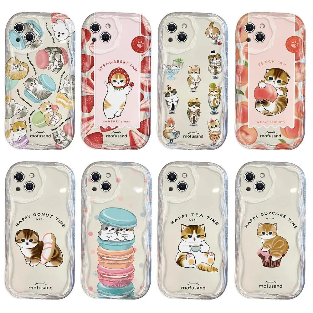 Cute M-Mofusands cat 3D Wave Phone Case For iPhone 17 Promax 17Air 16 Plus 15 14 13 12 11 Pro - Transparent soft TPU Shockproof Protective Cover Gift For Birthday Halloween Christmas
