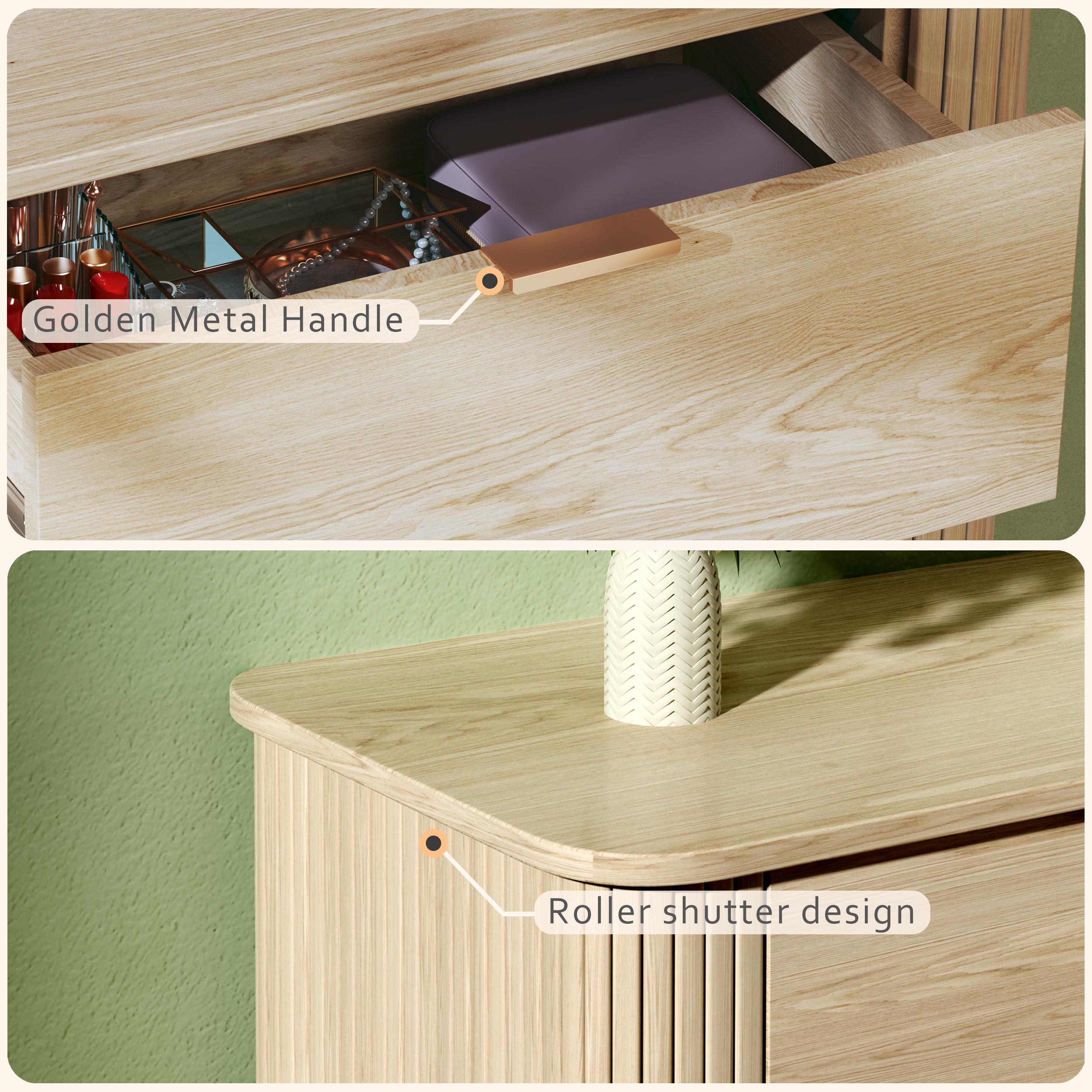 Fluted 6 Drawers Dresser for Bedroom, Mid Century Modern Closet Dresser & Chests of Drawers, Curved Profile Design, Dresser TV Stand, Wood Storage Dresser for Living Room, Entryway, Hallway, Oak