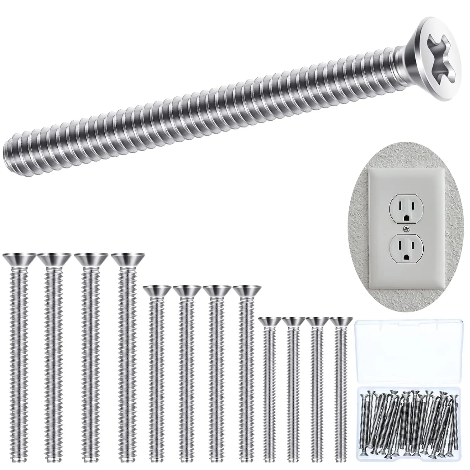 30-Pack Extra Long Electrical Outlet Screws, Mixed Sizes | Phillips Head Machine Screws for Light Switch and Deep Junction Boxes, Fix Wobbly Outlet Devices, Includes Storage CaseGift