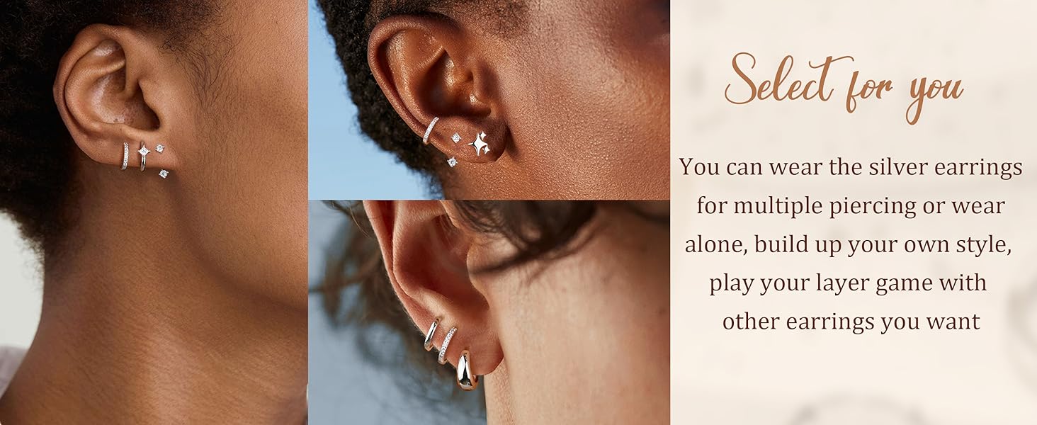MILACOLATO 3 Pairs 925 Sterling Silver Earrings for Women, Dainty 14K Gold Plated Huggie Hoop Earrings Sets for Multiple Piercing, Hypoallergenic Cartilage Stud Hoop Earrings Stacks Trendy Jewelry Gifts for Women Mother