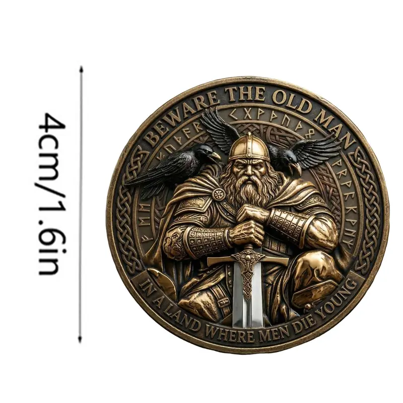1PC Viking Glory Theme Commemorative Coin, Alloy 3D Relief Collectible Medal, Nordic Totem Element Metal Memorial Decor, Suitable for Brotherhood Gathering, Travel Event and Anniversary, Thanksgiving and Father's Day Gift