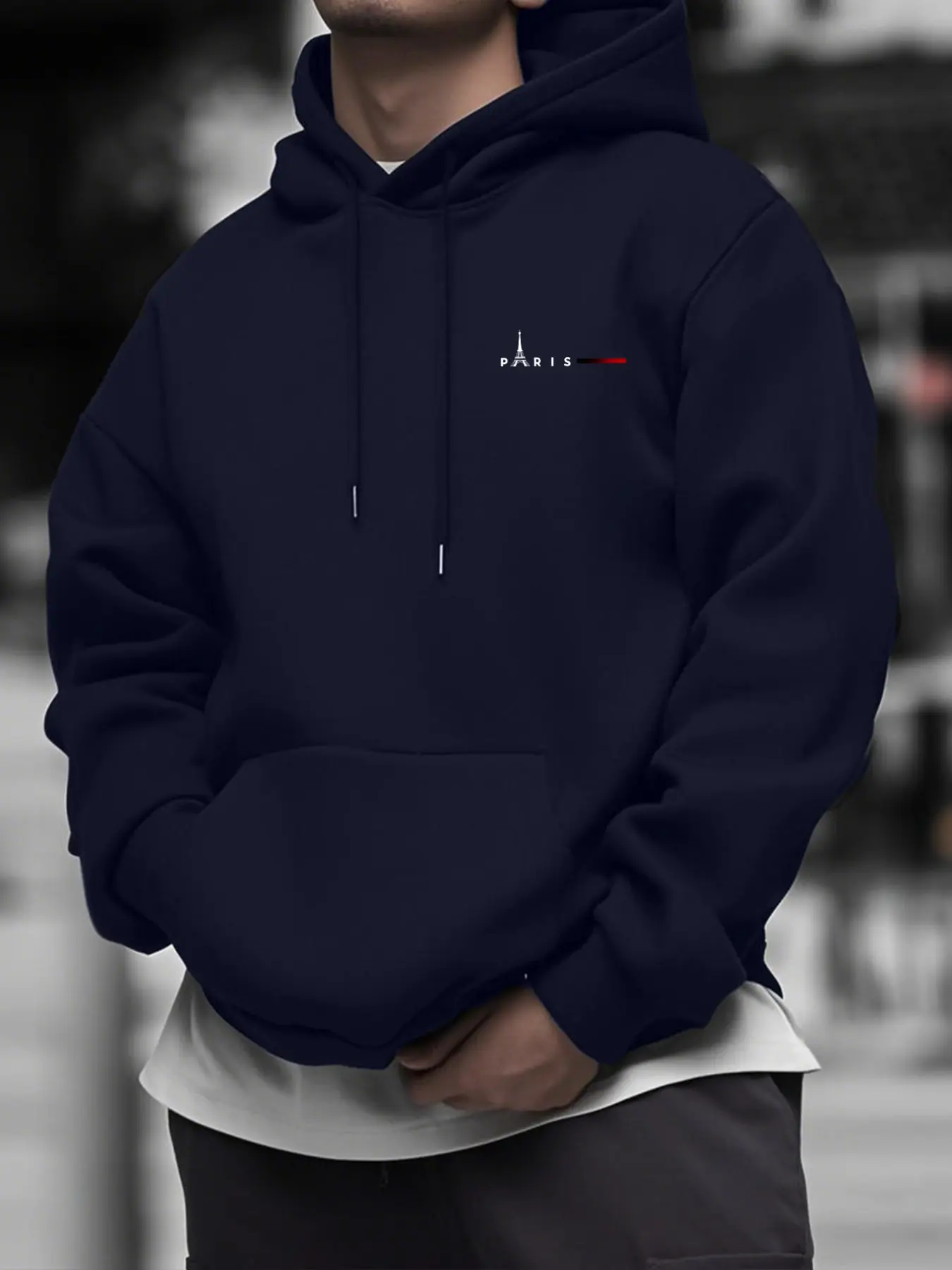 Men's Paris Eiffel Tower Hoodie, Soft Warm Fabric, Breathable, Loose Fit, Kangaroo Pocket, Drawstring Hood, Casual Streetwear