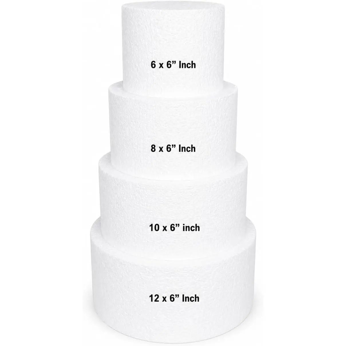 6-Inch Thick Round Foam Cake Dummy – Polystyrene Styrofoam Cake Form for Decorating, Wedding & Birthday Displays, Crafting, Modeling, and Art Projects – 1 Piece (6" D x 6" H)