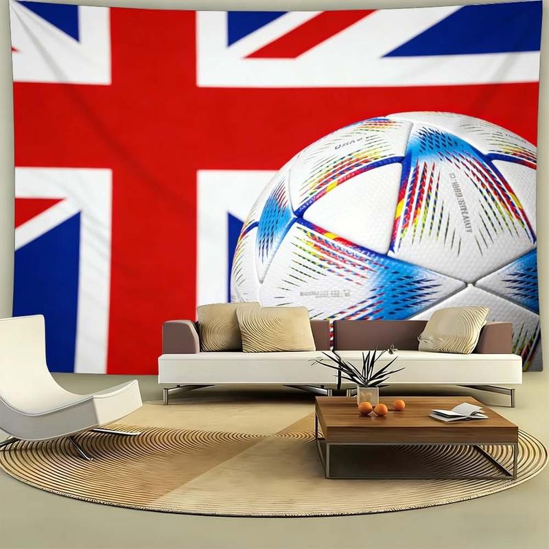 1 pc microfiber FIFA World Cup Inspired Tapestry Wall Hanging UK Flag Soccer Ball Print Colorful Decor for Living Room Bedroom Dining Room Outdoor Holiday Atmosphere Enhancer Tapestry Background Cloth Hanging Cloth Wall Cloth Decorative Cloth