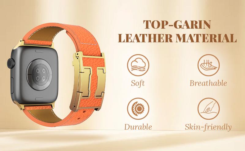 CRAZYGRASS Magnetic Leather Band for Square Smartwatch Compatible with Watch 9/8/7/6/5/4/3/2/1/SE/SE2 Breathable Leather For women [WATCH NOT INCLUDED] Wearable