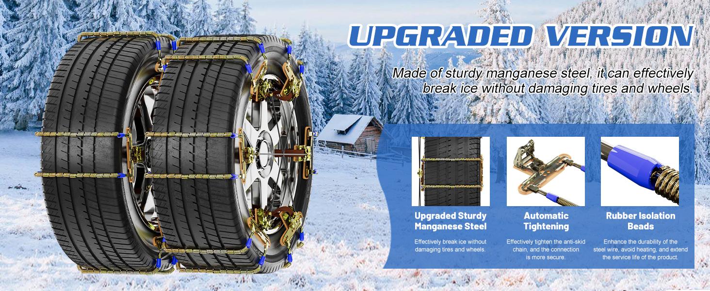 10 Pack Tire Snow Chains, Adjustable Universal for Car SUV Pickup Truck Anti-skid Snow Tire Chains for Tire Width 215-285mm, with Tool Kit 10 Pack Tire Snow Chains, Adjustable Universal for Car SUV Pickup Truck Anti-skid Snow Tire Chains for Tire Width 215-285mm, with Tool Kit