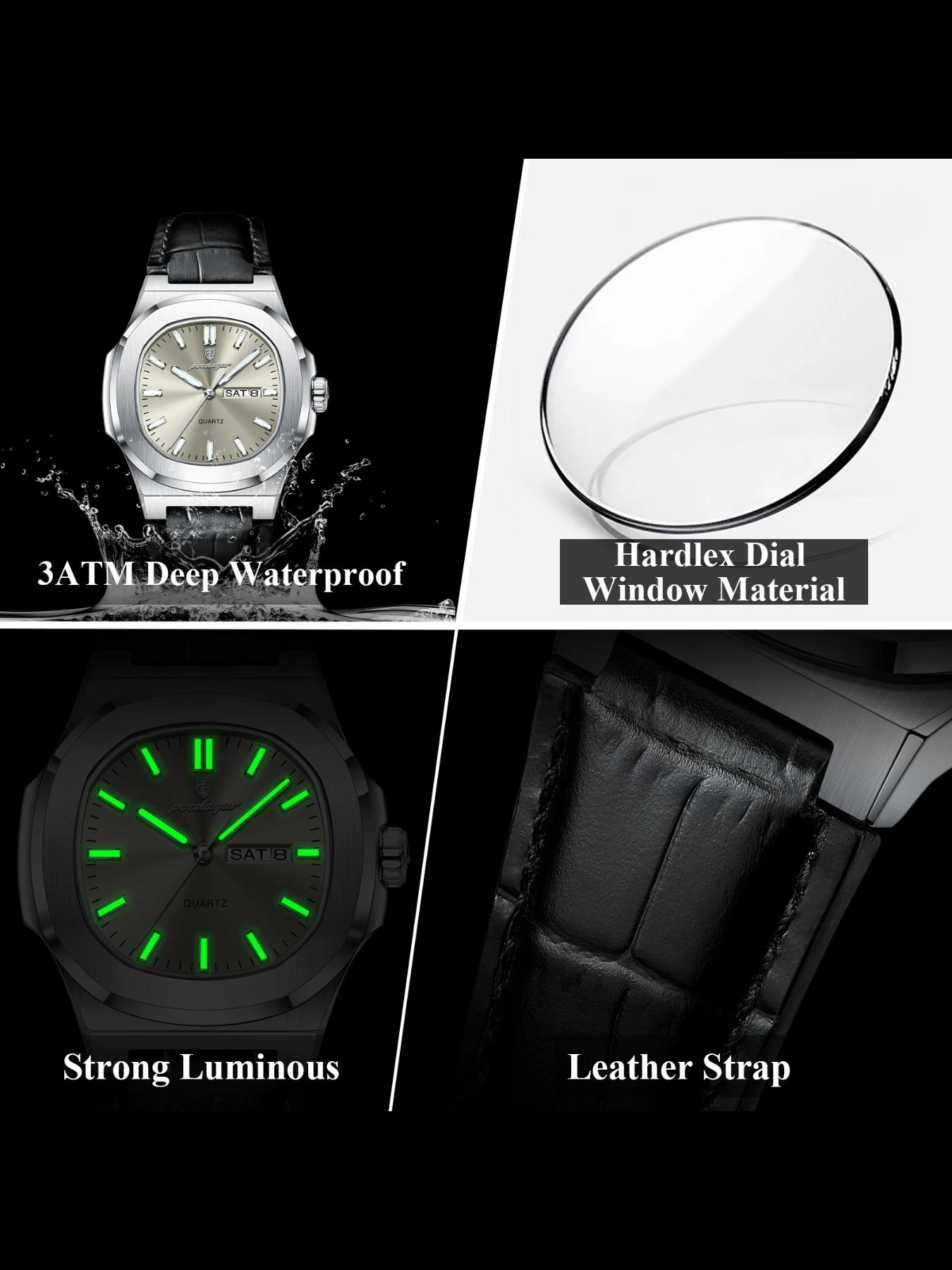 Men's Quartz Watch, Waterproof Design, Date & Day Display, PU Leather Band, Perfect Gift for Him, Sporty Style Timepiece, Casual Analog Watch