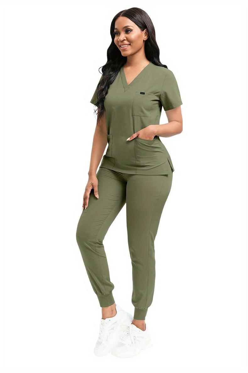 Daily Practical Work Clothes Set Solid Color Breathable Nursing Scrubs Women Uniforms Elasticity Pet Clinic Nurse Workwear Doctor Thin Uniform
