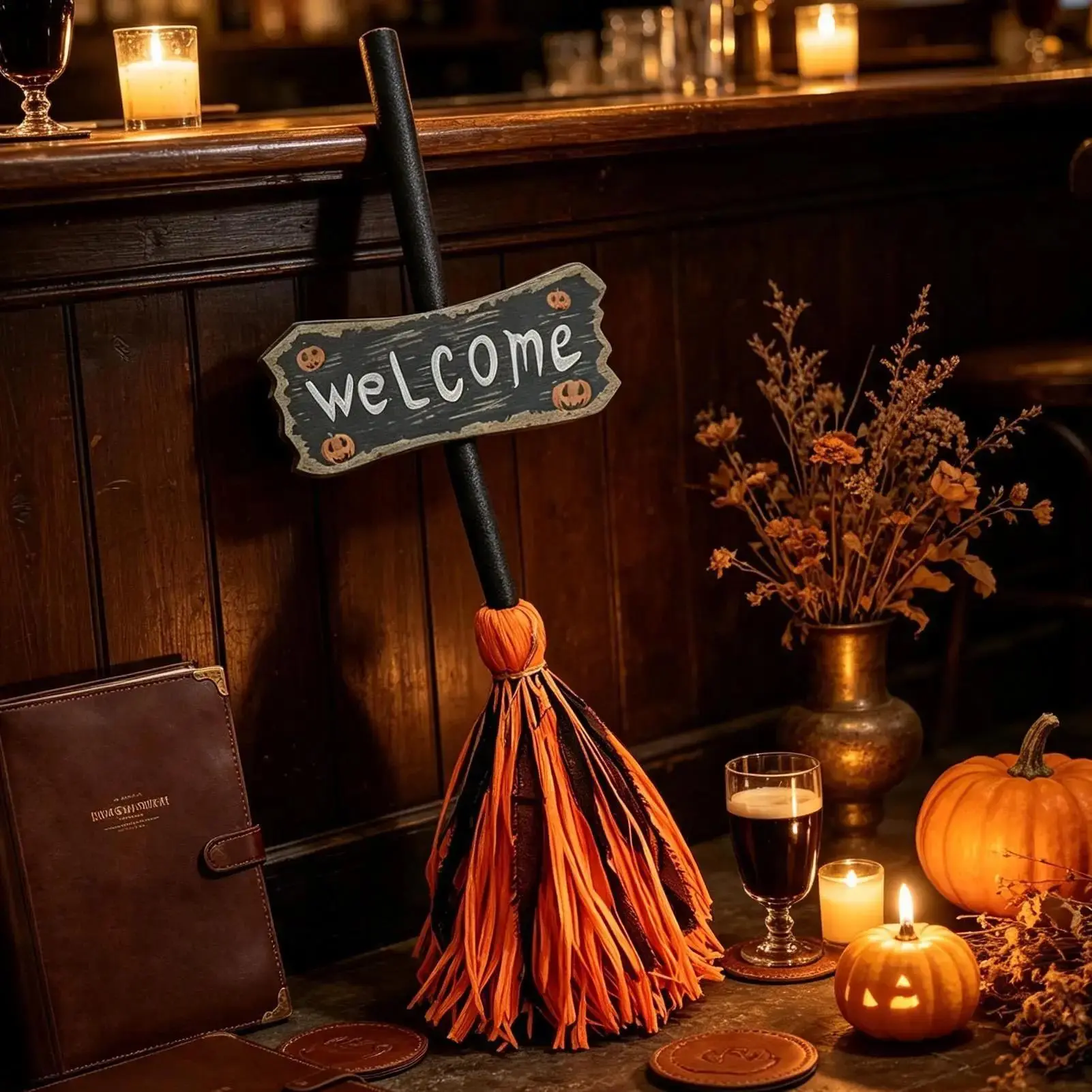 Halloween Witch Broom Halloween Decor Motion Sensor Light Up Floating Moving Prop Spooky Dancing Decoration for Haunted House