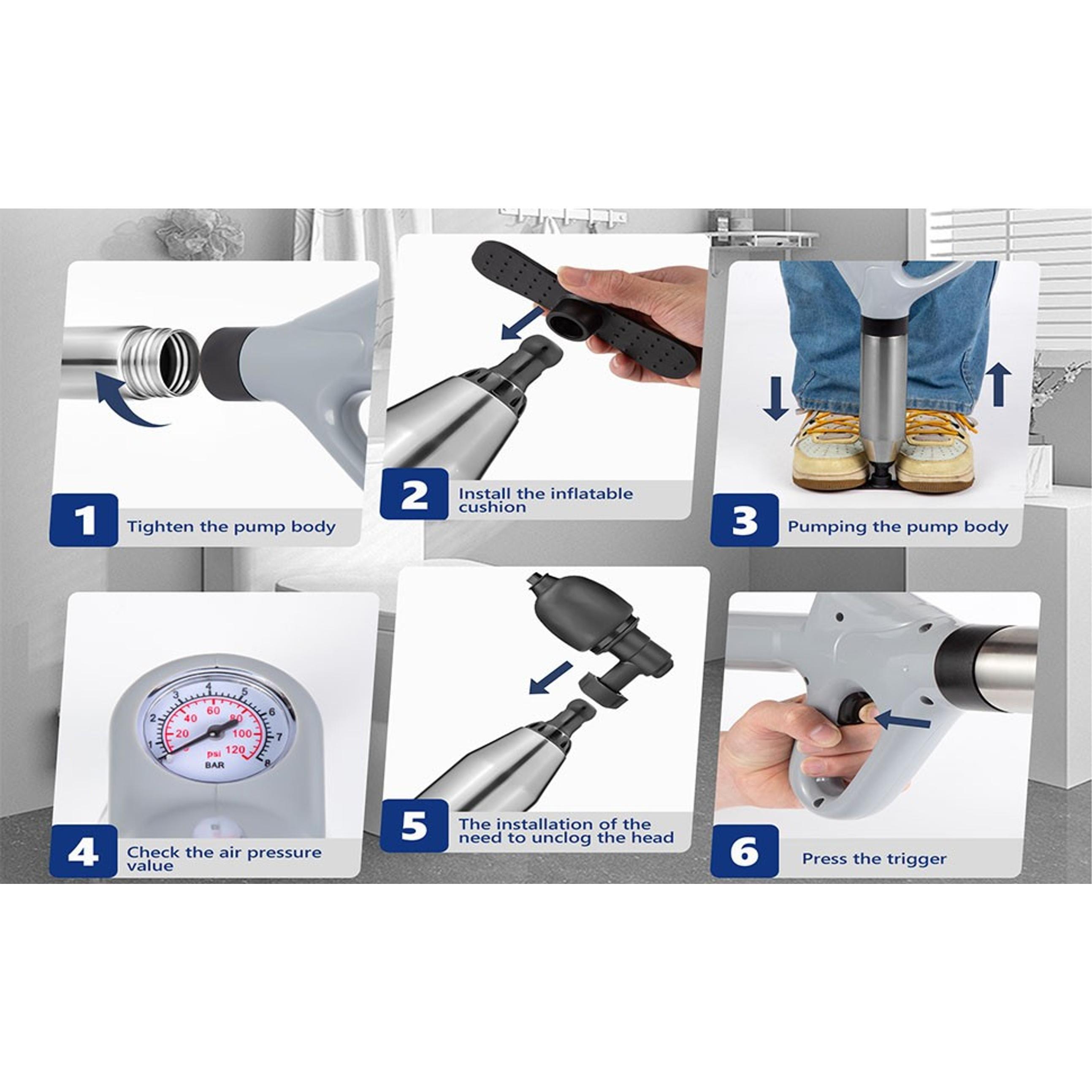 Toilet Plunge Blaster, High Pressure Toilet Plunger, High-Pressure Air Drain Blaster Plunge Blaster Multi-drain Unclogger for Toilets, Bathroom Floor, Drain Sinks and Plumbing Clogs