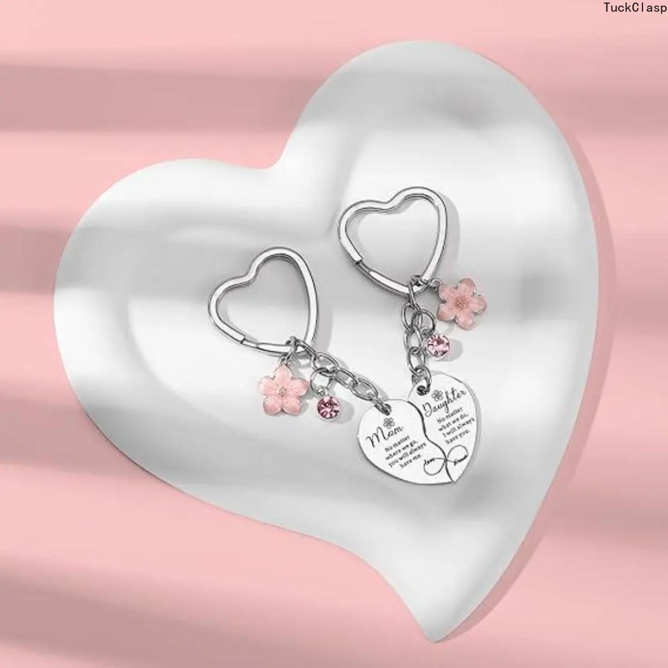 Women’s Stainless Steel 2-Piece Matching Heart Keychain Set, Corrosion-Resistant Engraved Forever Heart Design, Sentimental Bag Charm & Keyring Accessories, Heartfelt Mother’s Day Gift for Mom from Daughter