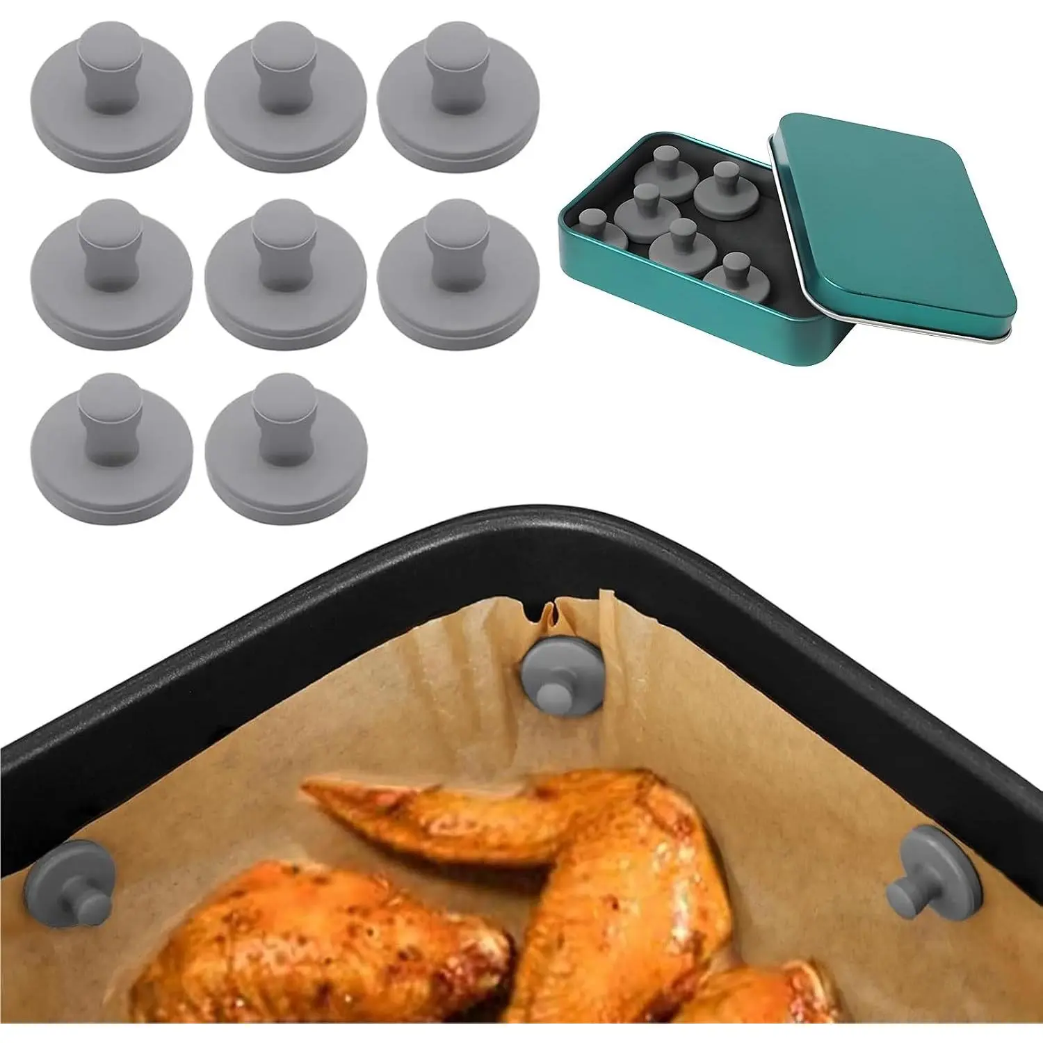 Air Fryer Magnets for Parchment Paper,Lock Disposable Paper Liner Safely,Prevents Burning & Food Covering,Heat-Resistant Air Fryer Liner Magnets,Easy Install with Handles (8pcs)