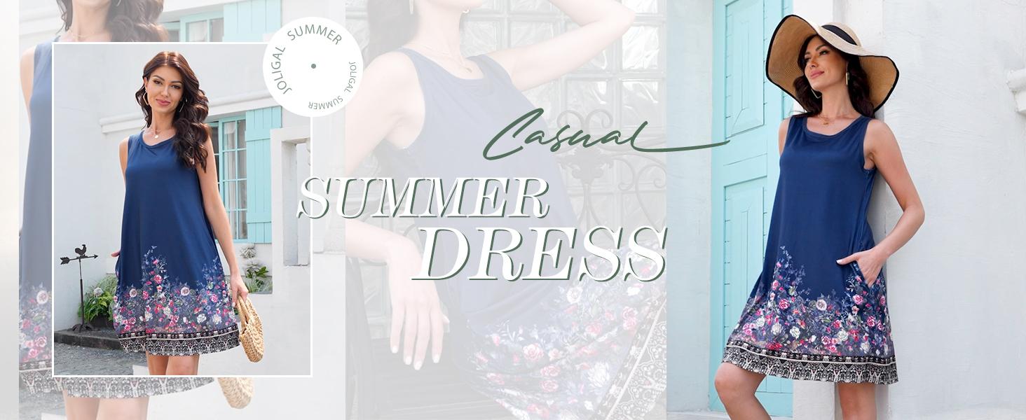 JOLIGAL Womens Summer Dresses Casual Sleeveless Tshirt Sundress Beach Cover Up with Pockets Loose Tank Dress 2026