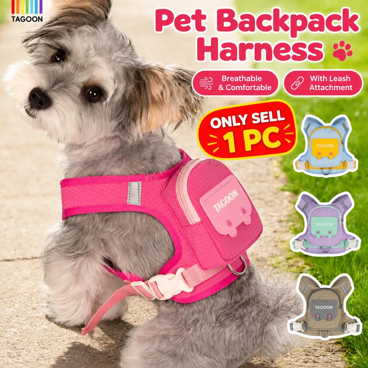 Plaid Dog Backpack Harness with Leash for Outdoor Walks Harness Leash Combo