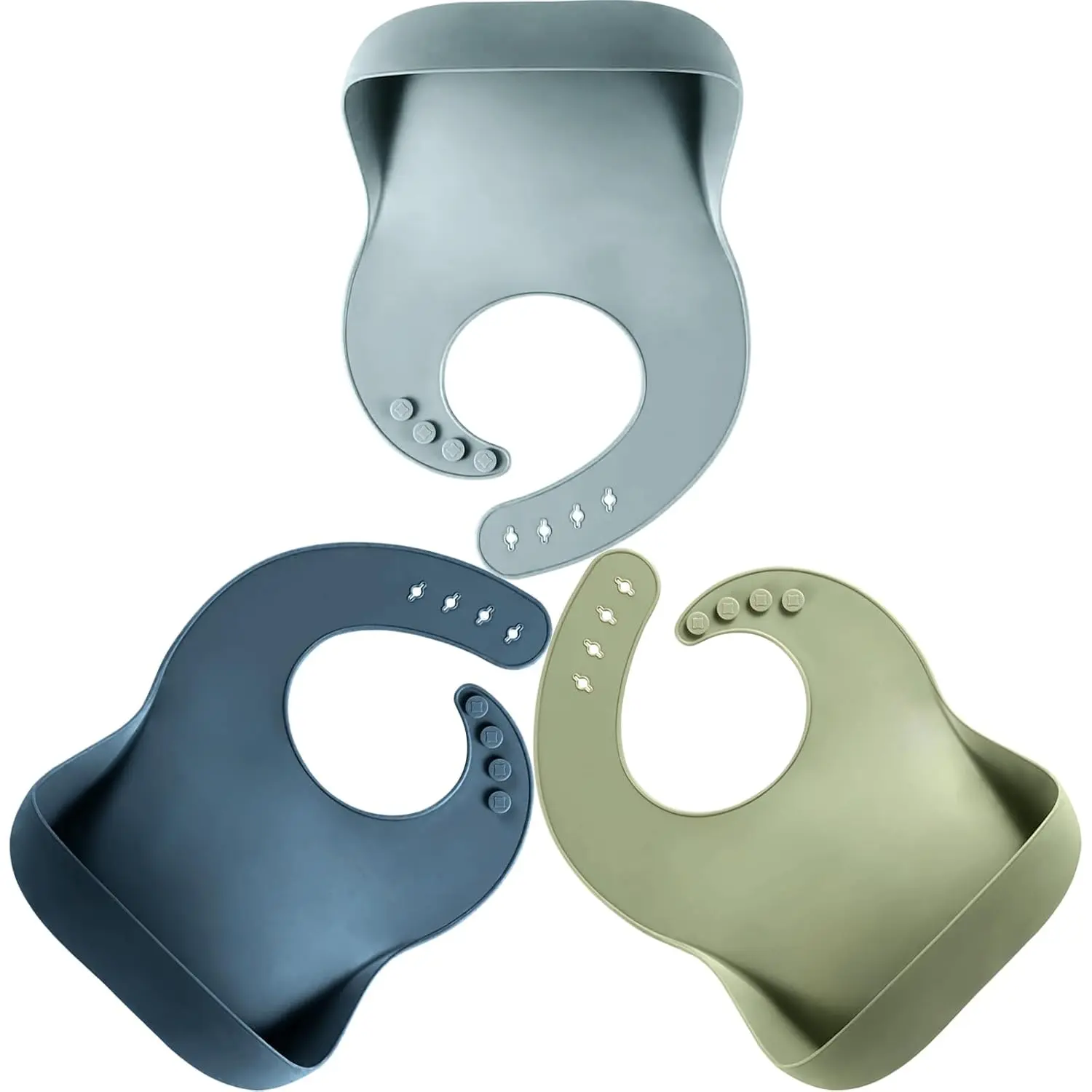 Silicone Baby Bibs Set of 3, Adjustable & Dishwasher Safe, Easy Clean Toddler Bibs with Food Catcher Pocket