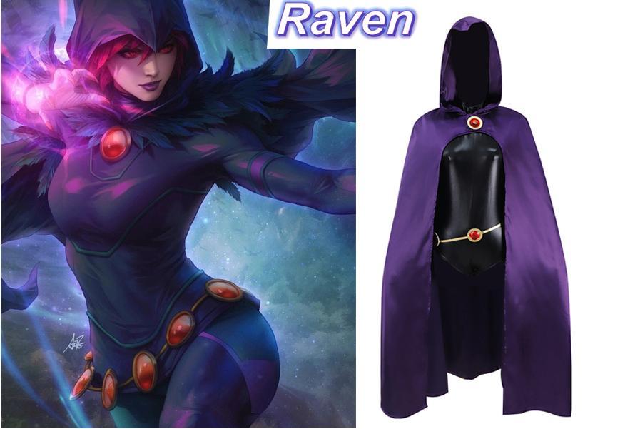 Women's Teen Titans Raven Cartoon Character Cosplay Jumpsuit with Purple Cloak & Belt, Halloween Easter Garment for Girls (Toys & Hobbies DIY Specialty Supply)