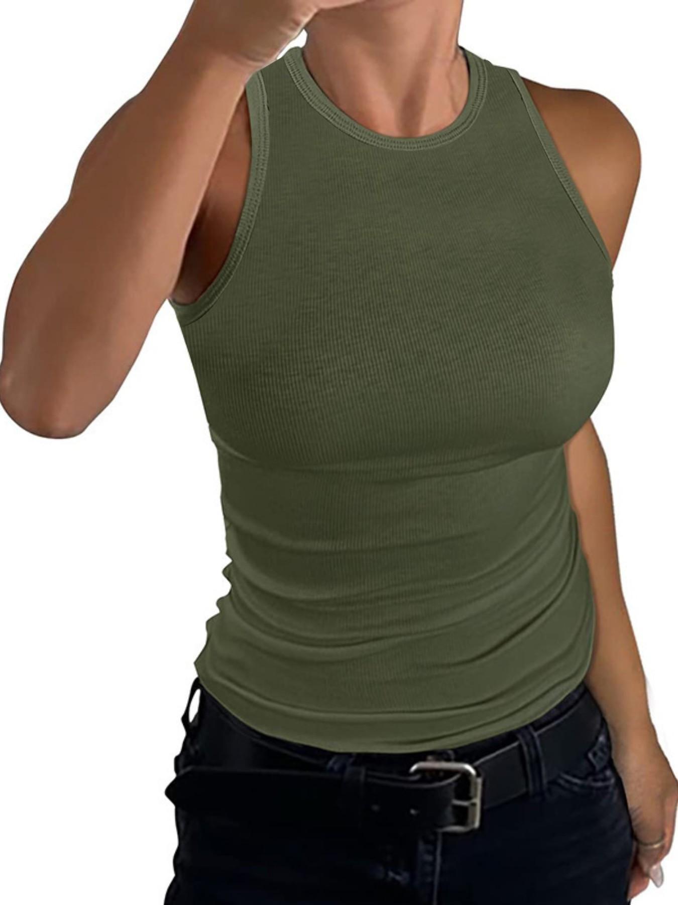 2026 Women's Sleeveless Racerback Tank Top, High Neck Casual Minimalist Sleeveless Basic Ribbed Fitted, Holiday Haul Essential Fashion Piece