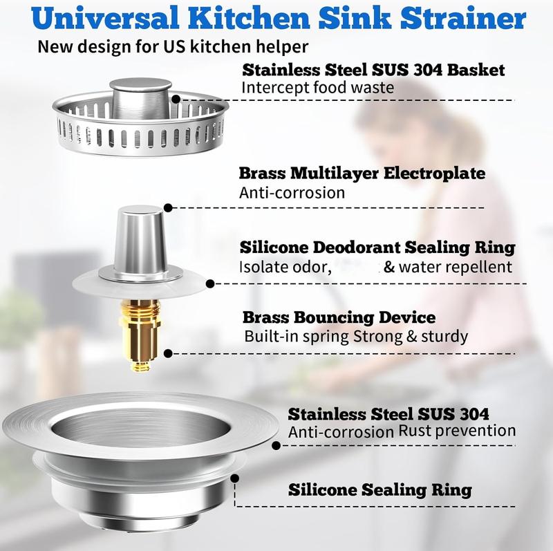 3 in  Sink Drain Strainer,Universal Stainless Steel Kitchen Sink Stopper,  Up Anti-Clogging for 3-1/2 Inch US Standard Sink Drain Strainer ,Deals for you days