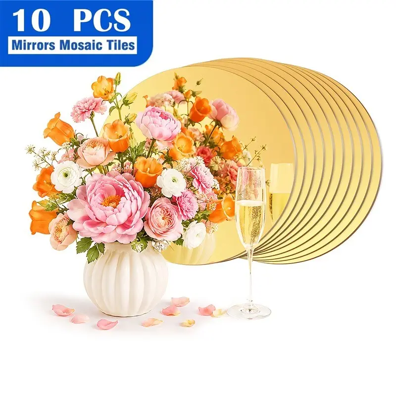 【Black Friday】10 piece set, 30cm golden circular acrylic mirror table mat, wedding table decoration, party candle arrangement, party decoration, fashionable home decoration, modern table art, acrylic material, Placemat