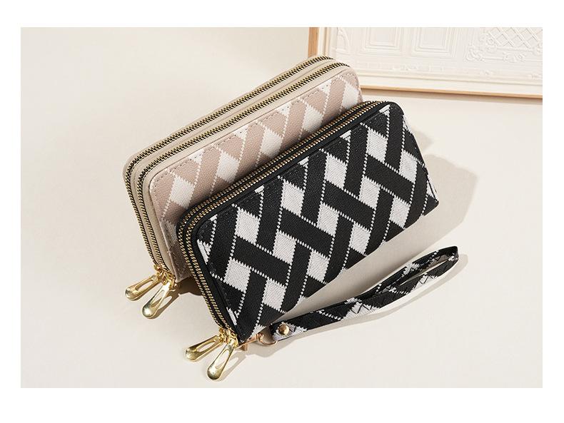 2026 New Women Wallet Korean Fashion Stripe Design Large Capacity Zipper Phone Purse with Multiple Card Slots and Coin Pocket