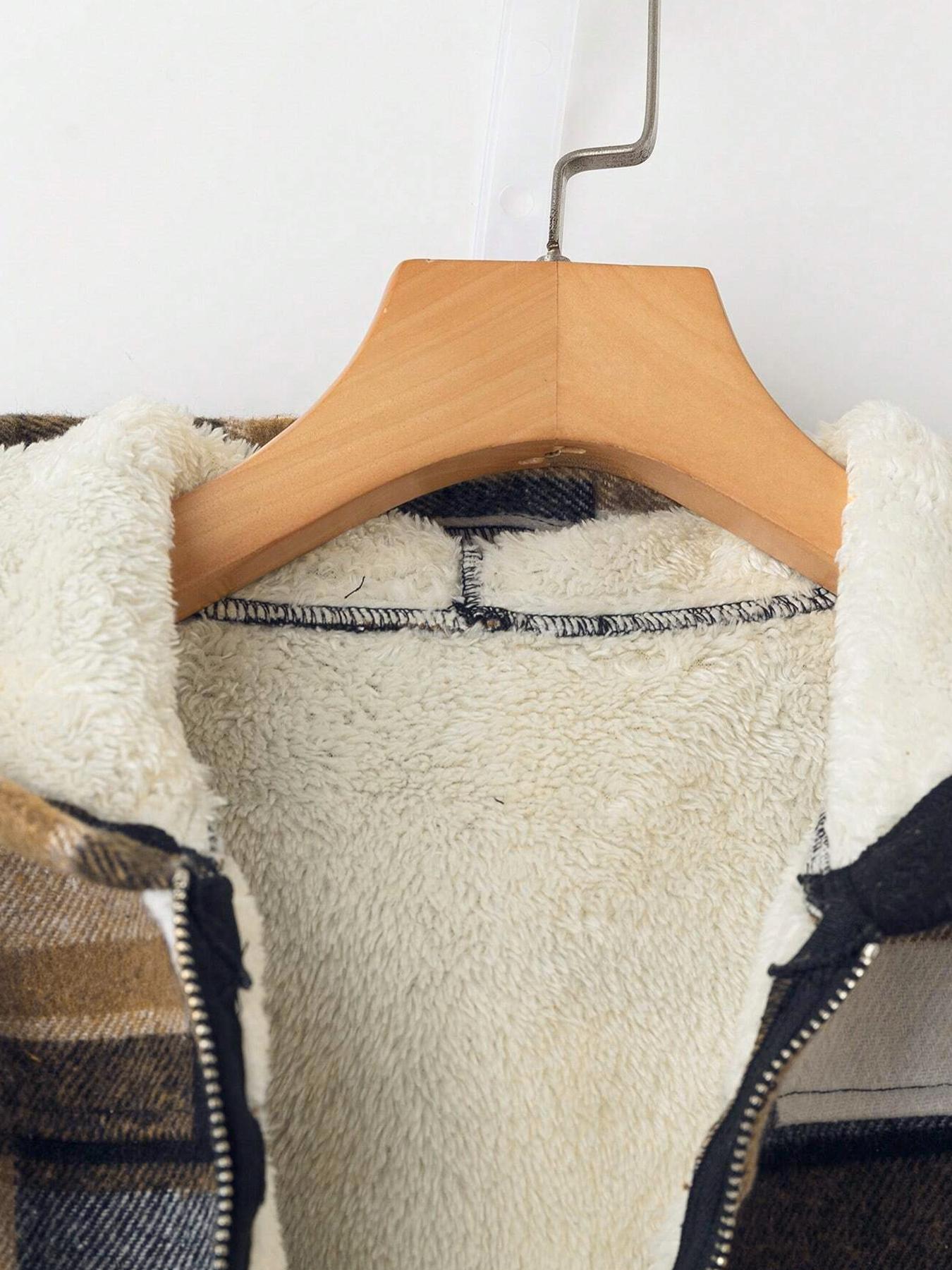 Women's Plaid Print Hooded Zipper Warm Lined Short Loose Fashionable Jacket, Long Sleeve Casual Outerwear, Fall & Winter Fashion Coat, Womenswear, Hoodie outerwear vacation style comfy chic sleek Women's Plaid Print Hooded Zipper Warm Lined Short Loose Fashionable Jacket, Long Sleeve Casual Outerwear, Fall & Winter Fashion Coat, Womenswear, Hoodie outerwear vacation style comfy chic sleek