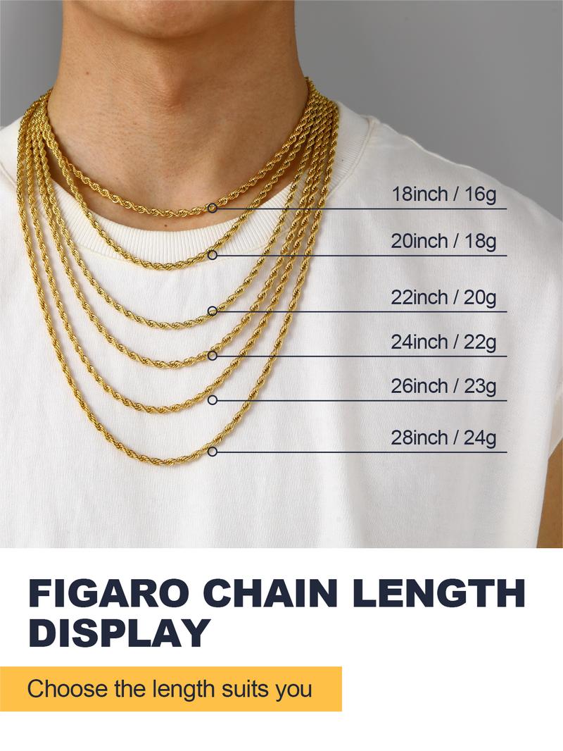 FaithHeart 3MM/6MM/9MM Twisted Rope Chain Necklace 18-30 Inches Stainless Steel Jewelry Durable Color Coating, Hypoallergenic Unisex Stackable Accessories for Daily Wear Best Gift