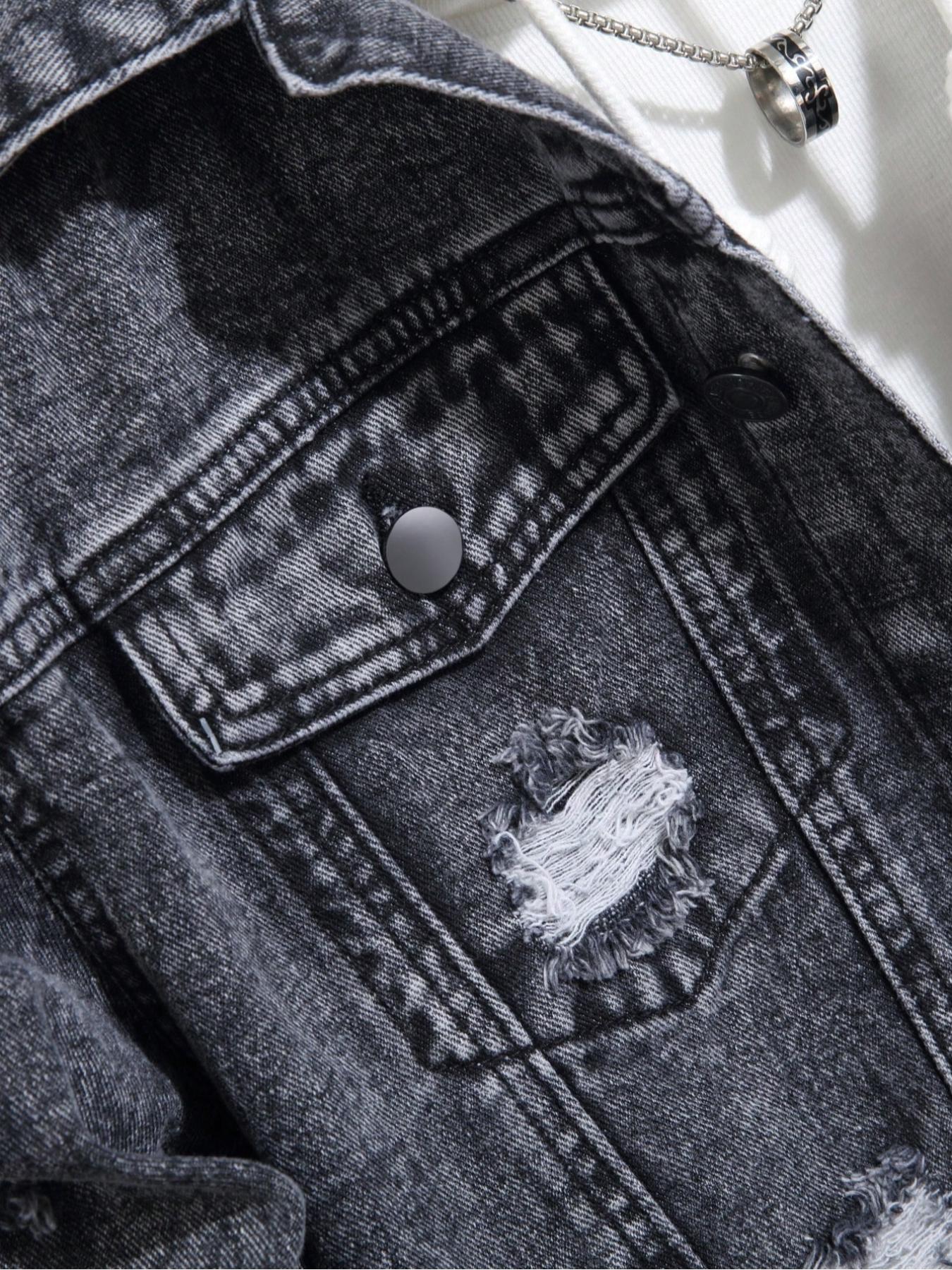 Trendy Distressed Ripped Plain Denim Jacket, Full of Street Style, Easily Create a Unique Look!(inner wear not included).