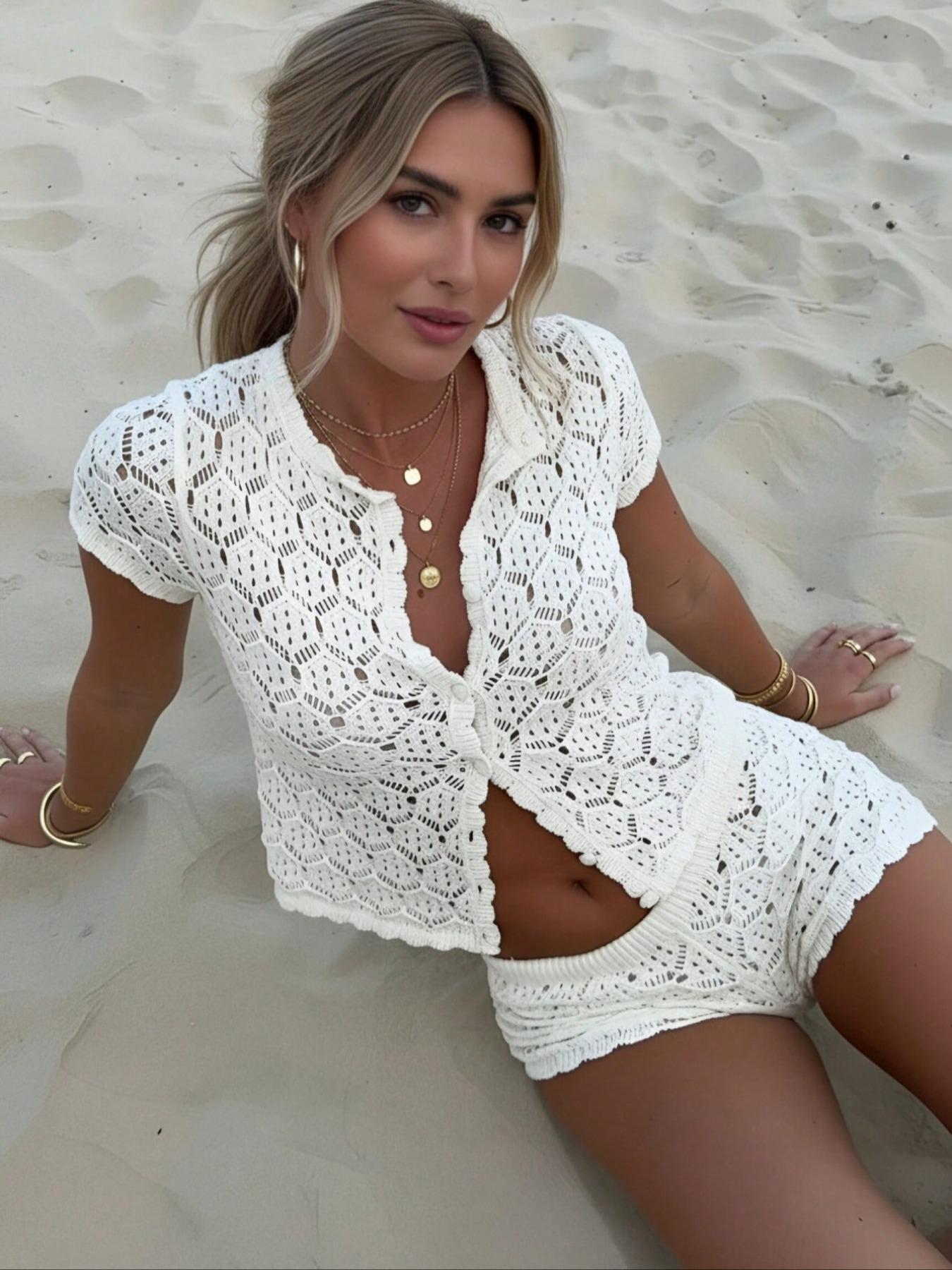 Women's Two-Piece Set, Matching, Casual Summer, Knitted Sweater & Top, Beachwear, Holiday Clothing, Ladies' Fashion Ensemble