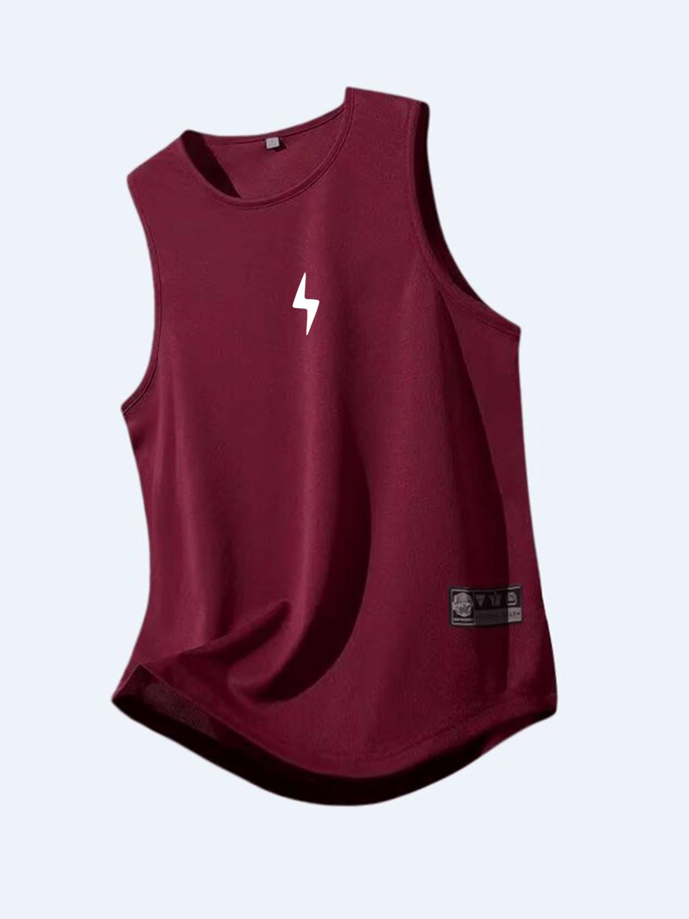 Men's Breathable Polyester Geometric Lightning Pattern Sports Tank Top, Casual Sleeveless Shirt for Gym, Running, Outdoor, Summer Wear