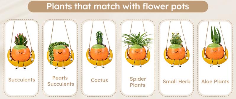 Cute Hanging Plant Pots: Planter Gift for Plant Lover - Swinging Smiley Succulent Ceramic Pot with Drainage Hole for Indoor Outdoor Christmas Gift