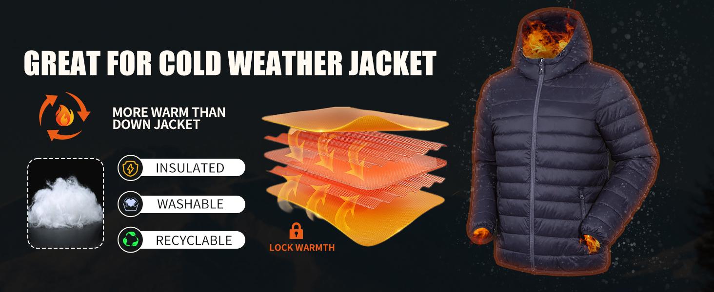 Pioneer Camp Mens Lightweight Packable Outdoor Puffer Jacket Hooded Insulated Thermal Puffy Winter Heated Jackets for Running Travle Casual  Alternative Breathable Bubble Cotton Elastic Menswear Outdoor Coat