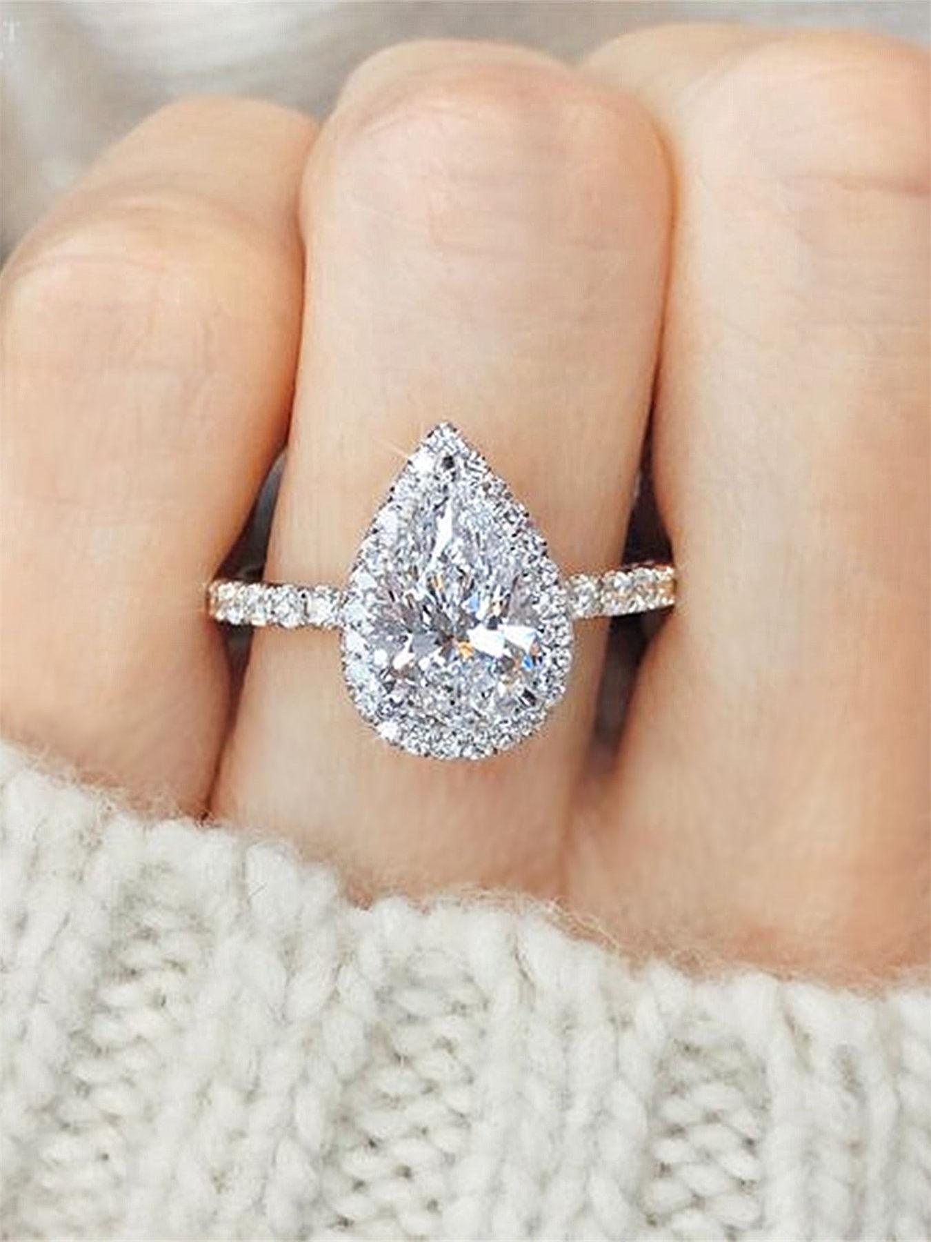 1 PC Glamorous Cubic Zirconia Ring, Pave Engagement Ring For Women For Wedding Engagement Party Jewelry Valentine's Day Gift