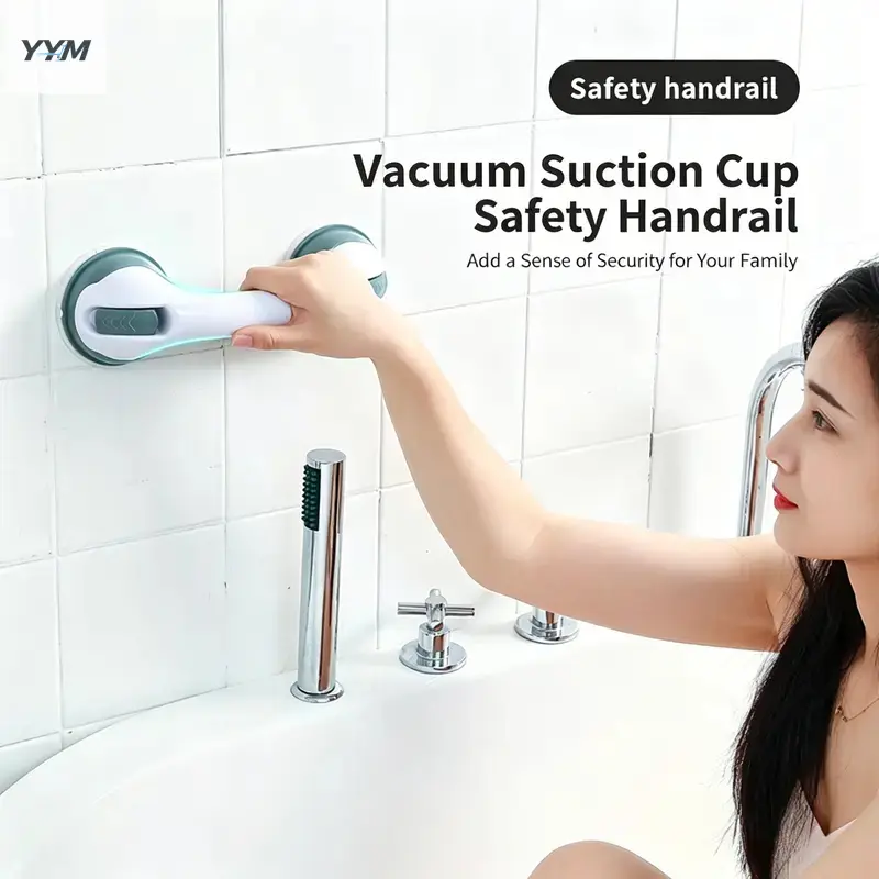 YYM Shower Handle Grab Bathtubs & Showers, 12 inch Grab Bathroom with Strong Hold Suction Cup, Balance Bar Safety Hand Injury, Senior, Elderly Grey