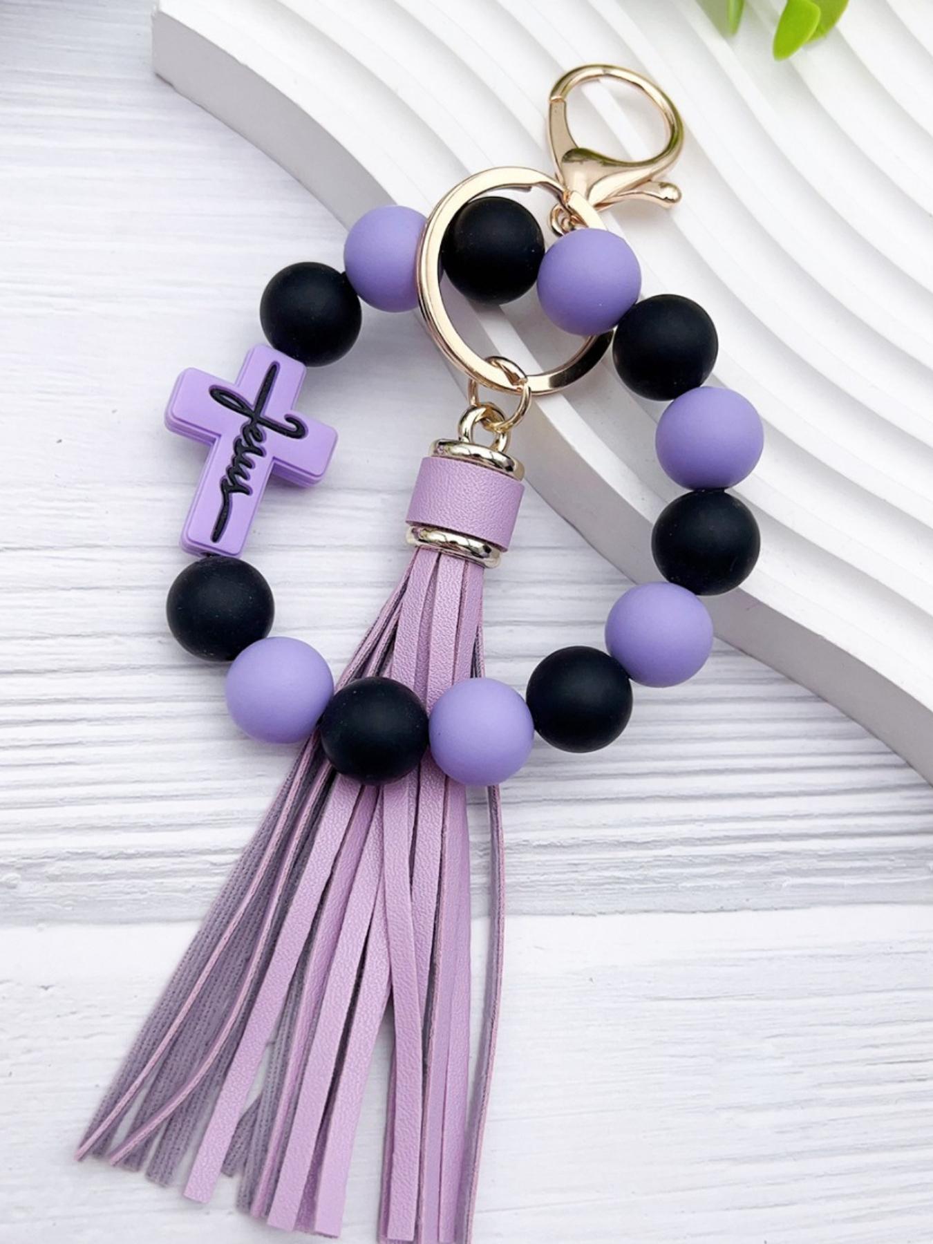 Silicone cross bead bracelet keychain creative wrist bracelet key ring accessory for women's bags