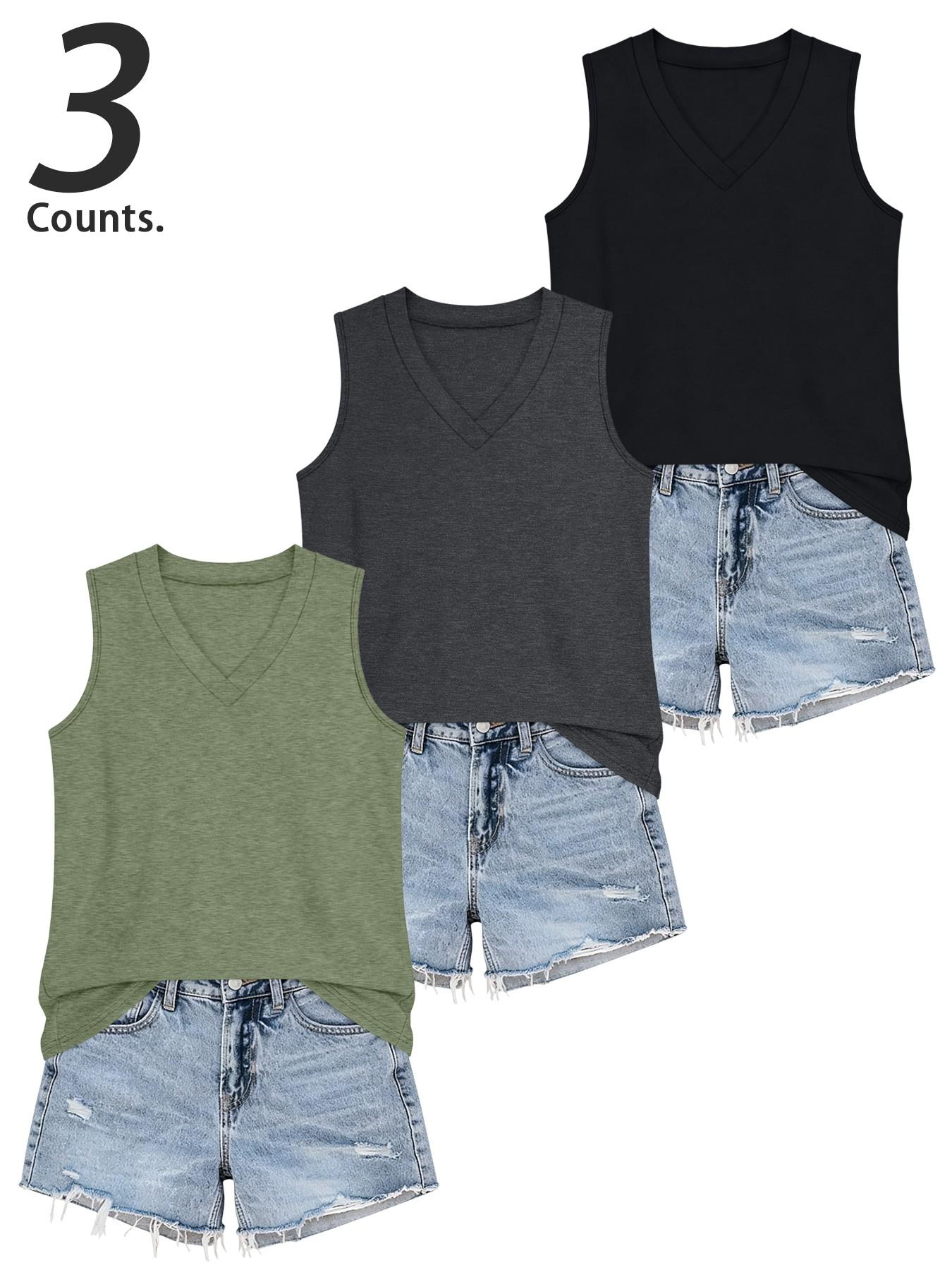 Women's Solid Color V Neck Tank Top, Casual Sleeveless Top for Summer, Ladies Clothes for Daily Wear