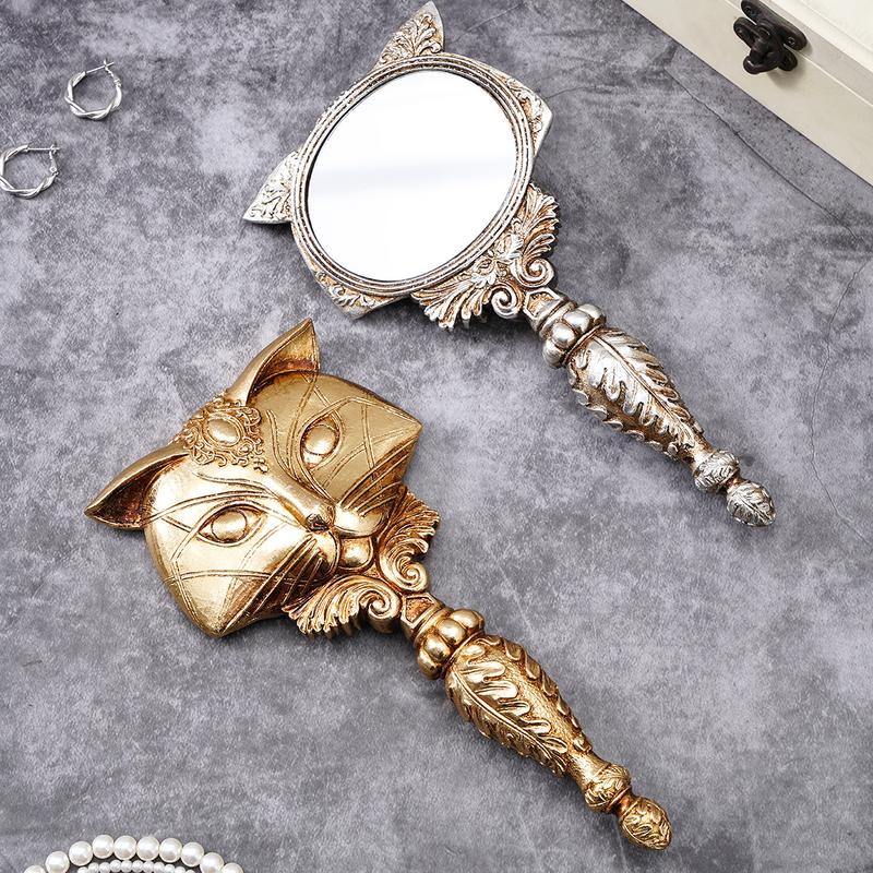 Resin Fox Shaped Mirror Decorative Ornament, Handheld Makeup Mirror, Desktop Decoration, Home Living Room Bedroom Decor, Holiday Party Gift, Travel Hand Mirror