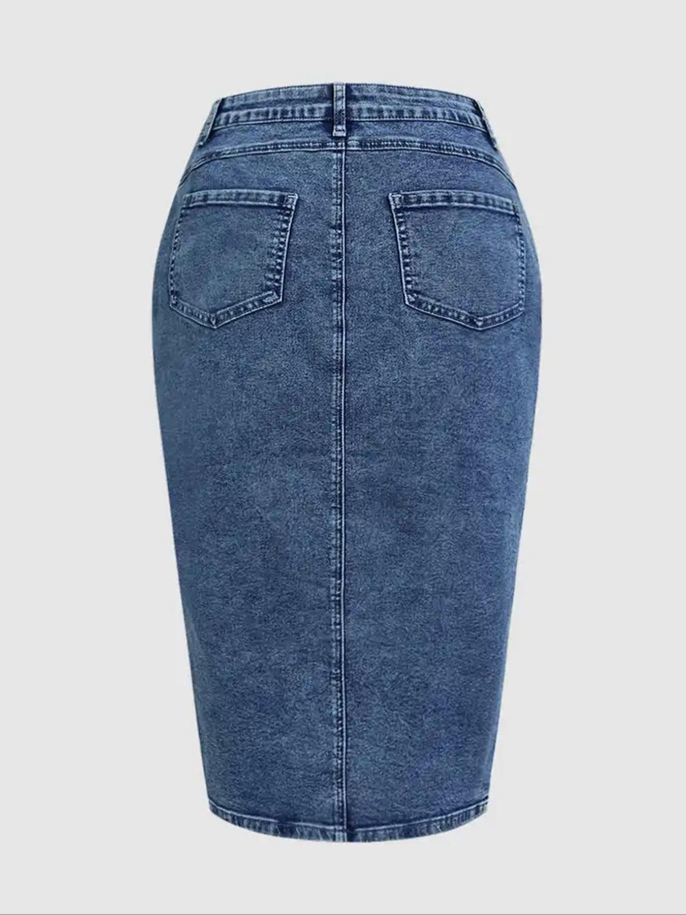 Women's High Elastic Dark Wash Denim Half Skirt with Button Closure, Stylish Casual Wear, Perfect for Daily, Comfortable and Trendy