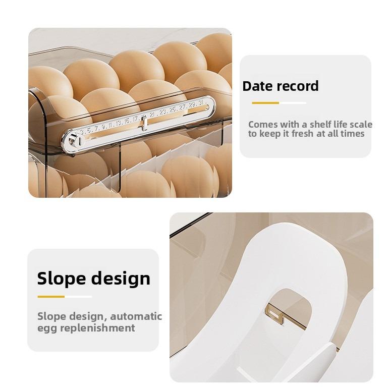 Two-Row Dual-Layer Transparent Egg Storage Box, Space-Saving Easily Rolling Egg Rack, Durable Food Grade Material Refrigerator Organizer, Organized Kitchen Utensils
