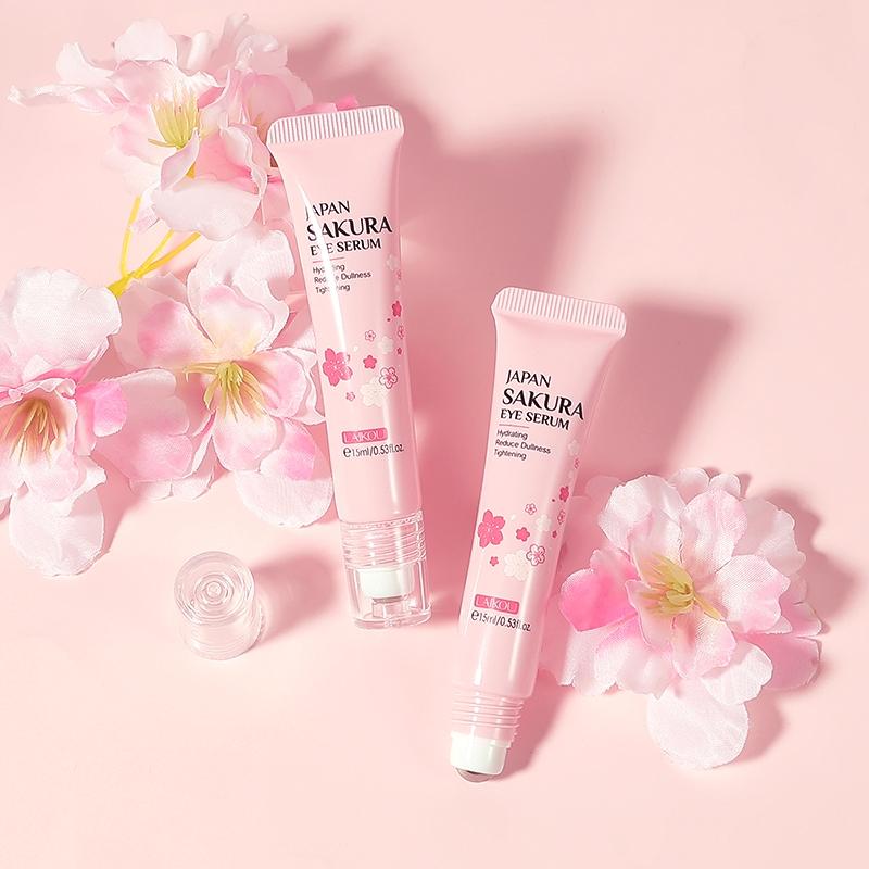 15ml Comfort Natural Sakura Extract Eye Serum & Eye Roller, 1 Count Skincare Eye Nourishing Cream, Eye Gel Cream for Under Eye Treatment, Facial Detailing Beauty Makeup Cosmetic Tool, Moisturize