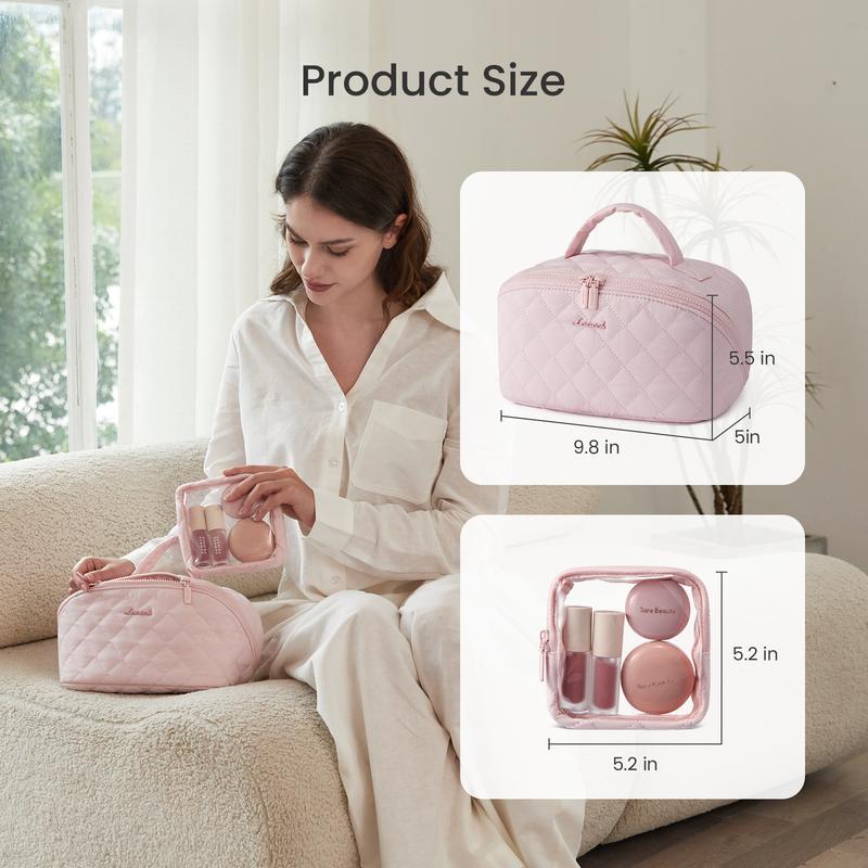 LOVEVOOK Travel Makeup Bag for Women,180° Lay-Flat Puffer Quilted Cosmetic Organizer,Portable Waterproof Toiletry Bag for Woman,Slanted Opening Make Up Bag for Everyday Use,TikTokShopStockUp