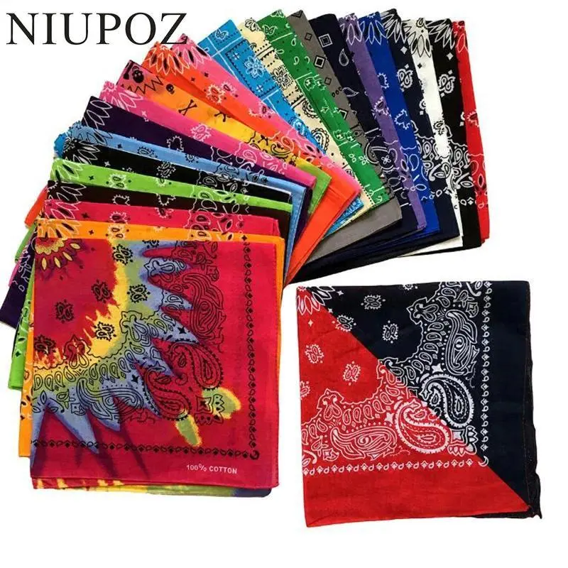 Unisex New Fashion Hip-Hop 100% Cotton 55cm*55cm Paisley Bandana Square Scarf, Black Red Printed Headband Accessory for Adults & Kids