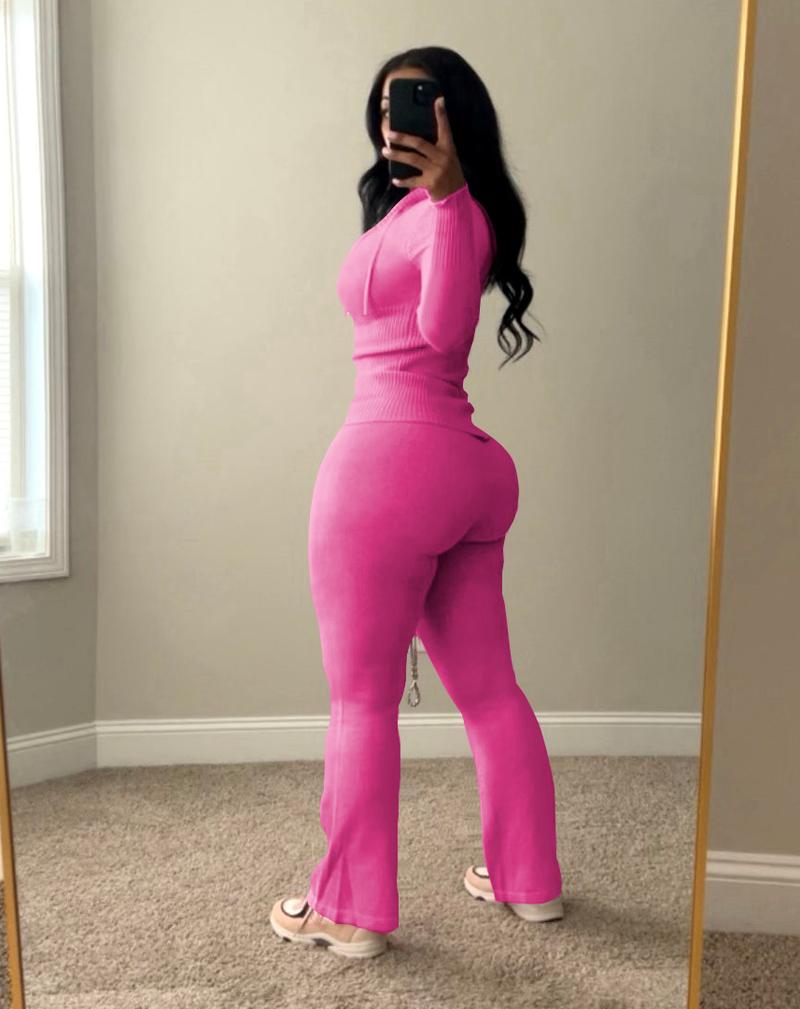 USBoutique Chic 2pcs Sweatsuit for Women-Yellow Zip-Up Hoodie with Pockets & Flare Yoga Pants, Trendy Lounge Set, Casual Fall/Winter Outfit, Athleisure Wear Clothes TopWomenswear