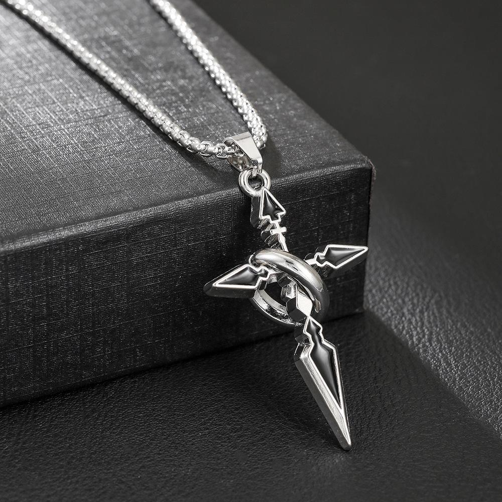 Vintage Dark Gothic Cross Dagger Pendant Necklace, High Street Trend Unisex Accessory, Non-Fading Fashion Jewelry for Men and Women