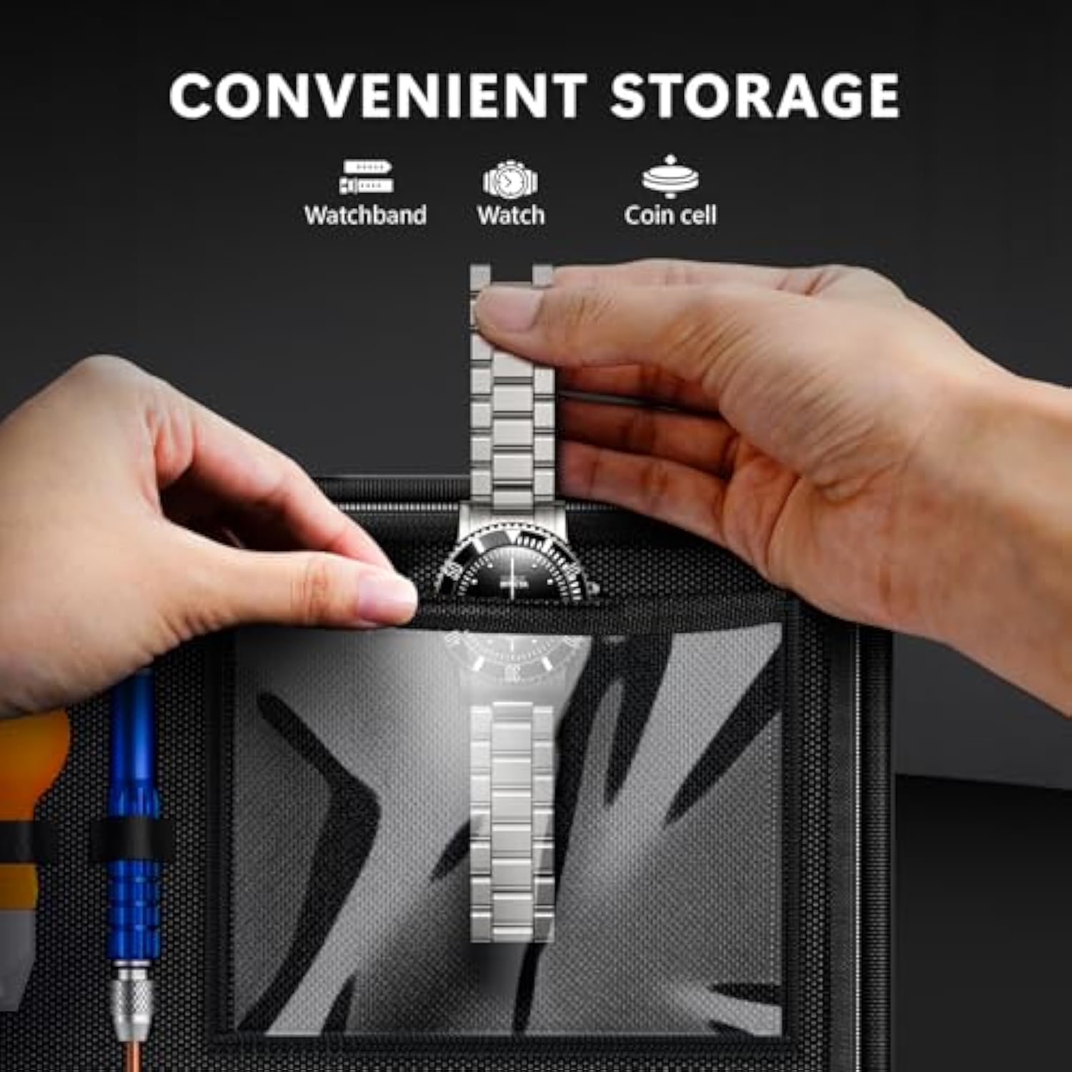 JOREST Watch Repair Kit + Watch Press Tool, Battery Replacement, Strap Adjustment, Wrench Opening Back Cover, Case Opener/Closer, Link Remover Sizing Bracelet, Screwdriver Band Pin Removal, Spring Bar