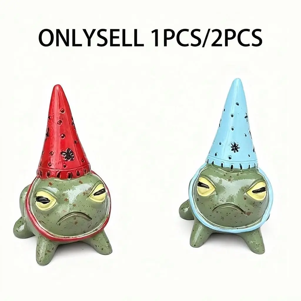 Fun Mini Frog Statue Set with Party Hat, Resin Frogs for Animal Lovers, Funny Sculpture, Bookshelf Desktop Decor, Fantasy Home Decoration